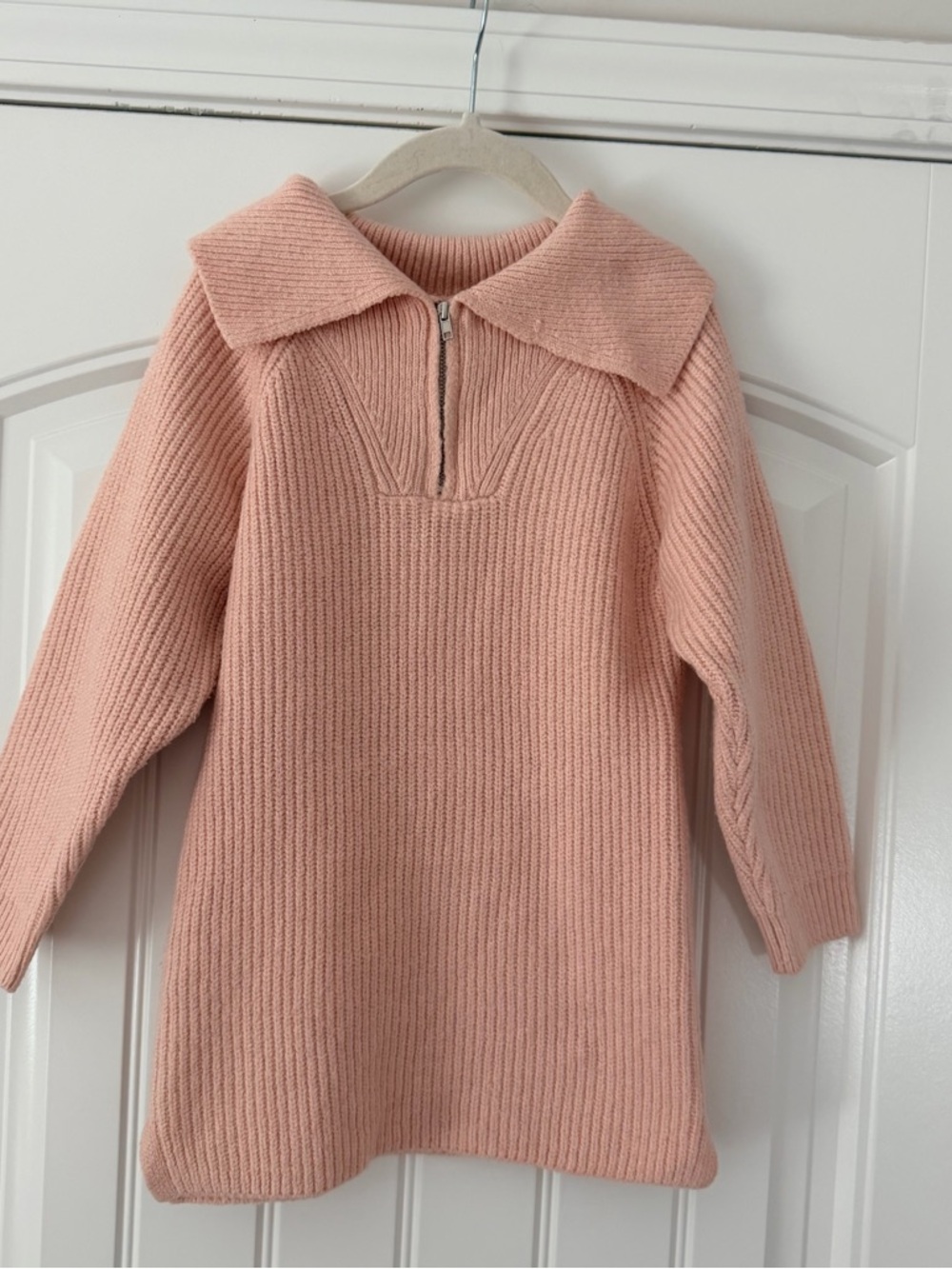 Soft Pink Ribbed Half-Zip Sweater Dress